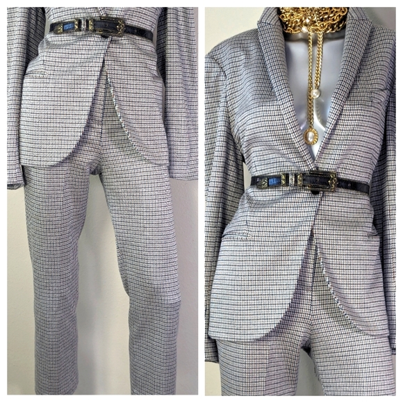 Theory Houndstooth Eco Knit Multicolor Two-Piece Feminine Earthtone PowerSuit - Picture 7 of 16